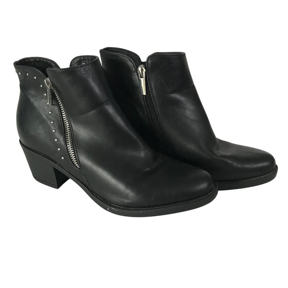 Celebrity Park Boots Booties Size 8 Womens Black Silver Studs Zip Closure Heel